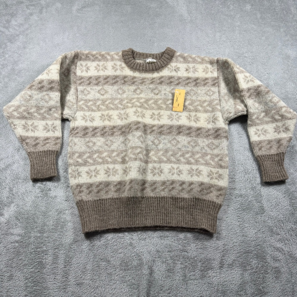 Vintage Wool Landau Icelandic Sweater Kids 12 Brown Fair Isle Crew Neck